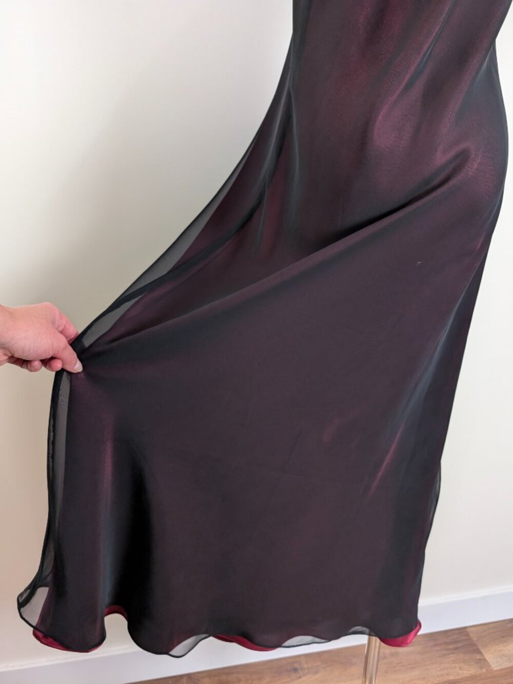 90s La Vie En Rose Iridescent Maxi Slip Dress Size Large Red Burgundy (j) - Picture 5 of 8